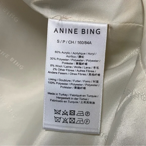 Anine Bing Fishbone Double Breasted Blazer Jacket Large Tan Cream Beige Wool S - Picture 7 of 11